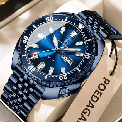 POEDAGAR Business Men Watch Date Week Waterproof Luminous Luxury Man Wristwatch Sports Stainless Steel Men's Quartz Watches Male
