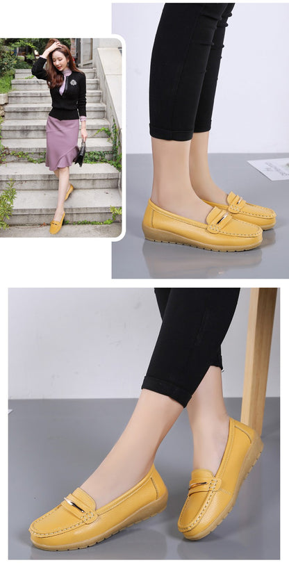 2025 New Genuine Leather Shoes Woman Slip On Women Flats Moccasins Women's Loafers Spring Autumn Mother Shoe Big Size 35-44
