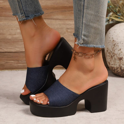 Summer Women Sandals Open-Toe Thick Platform Sandals Flip Flops Outdoor Chunky Heel Fashion Minimalist High Heels Shoes Women