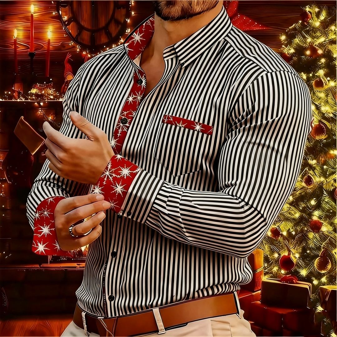2026 New Christmas Men's Shirt - Buttoned Casual Shirt - Long Sleeve Series - Embroidered Patchwork Shirt - Daily Casual Wear -