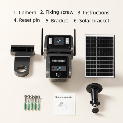 Câmera Solar de Lente Dupla Câmera de Segurança WIFI para Exterior Painel Solar com Bateria Câmeras IP PTZ de segurança CCTV