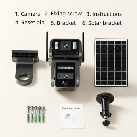 Câmera Solar de Lente Dupla Câmera de Segurança WIFI para Exterior Painel Solar com Bateria Câmeras IP PTZ de segurança CCTV