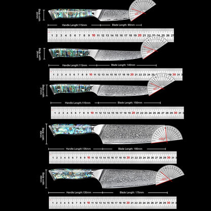 Faca de Cozinha TURWHO Japonesa de Aço Damasco de 67 Camadas com Cabo de Abalone Afiada Faca Santoku para Pão Bife Faca de Chef Ferramentas de Corte para Cozinha