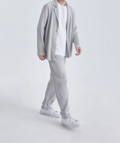Miyake New 2025 Spring Suit Long Sleeve Pleated Pleated Men's Jacket Lapel Pleated Solid Color Fashion Loose Plisse Casual Top