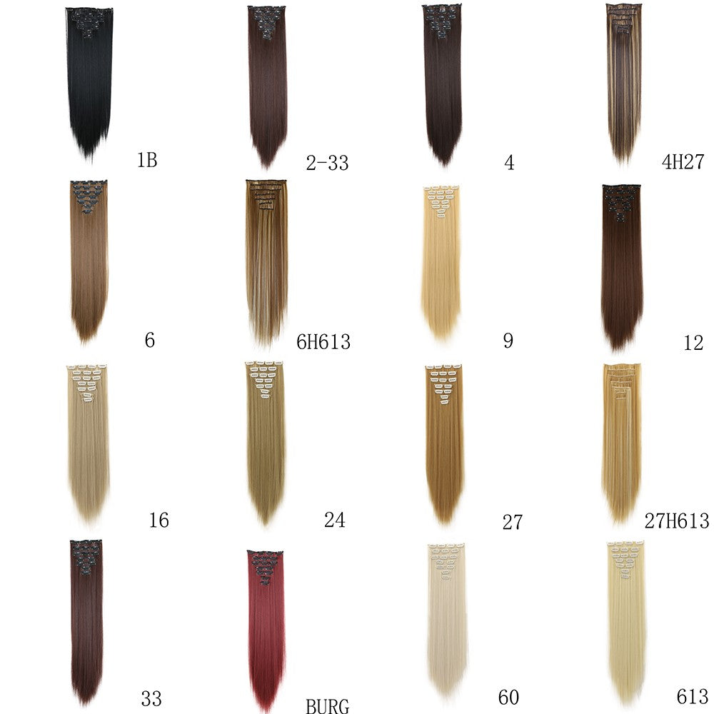 LANSA 7Clips Aplique de Cabelo Sintético Liso Comprido de Encaixe Extensões de Cabelo de Encaixe Cheveux Clipe Fibra Natural de Alta Temperatura Preto Marrom Peça de Cabelo