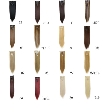 LANSA 7Clips Aplique de Cabelo Sintético Liso Comprido de Encaixe Extensões de Cabelo de Encaixe Cheveux Clipe Fibra Natural de Alta Temperatura Preto Marrom Peça de Cabelo