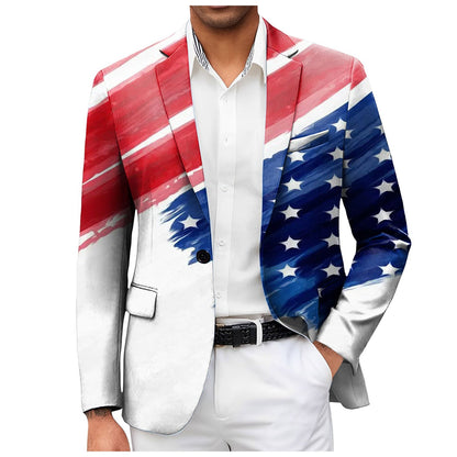One Button Jacquard Suit Men'S Clothing Fashion Independence Day 3d Digital Printed Suit Jacket Light Business Suit Jacket