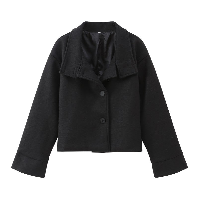 Solid Lace Up Faux Fur Sleeve Jacket Woman Elegant Mid-length V-neck Woolen Blend Coat Autumn Casual Fashion Scarf Outwear 2025