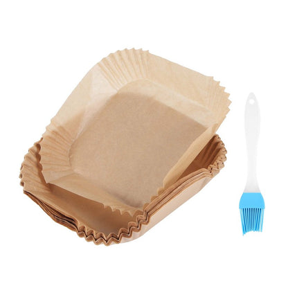 LECKL-50Pcs Papel Manteiga para Air Fryer com Pincel de Óleo, Forros Quadrados de 6,3 Polegadas, Papel Descartável para Assar, Folhas para Air Fryer