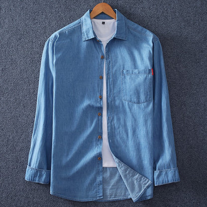 Men's Blue Denim Shirts Long Sleeve Jean Shirts New Summer High Quality Men Cotton Light Blue Denim Shirts Plus size L-8XL
