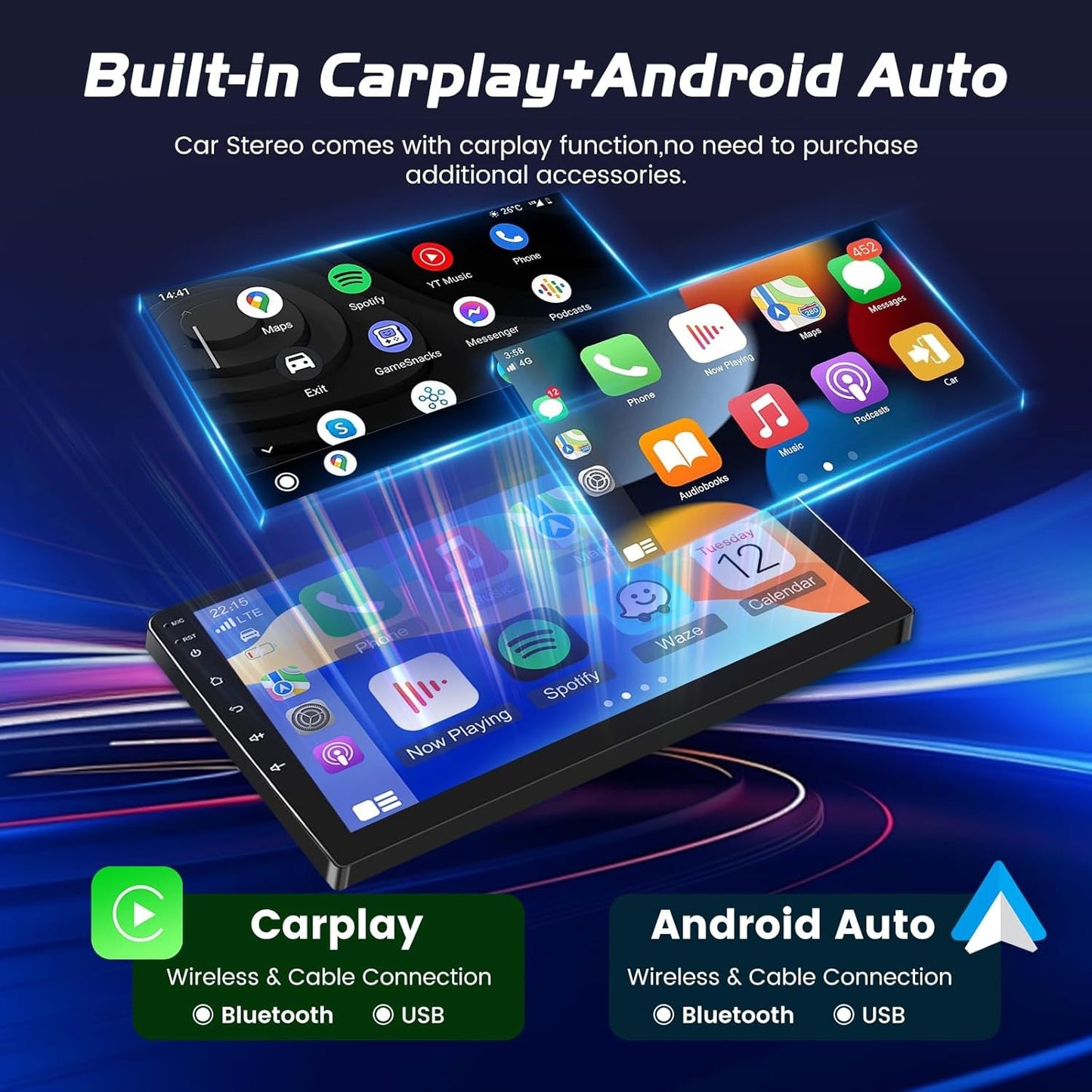 LEHX Universal 7 Inch 2 din Android 15 Car Radio 2.5D QLED Screen Car Multimedia Player Carplay Android Auto Stereo Autoradio