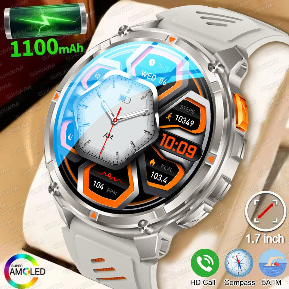 Relógio Inteligente Militar com Bússola GPS Masculino Bateria 1100mAh Lanterna Frequência Cardíaca 100+ Modos Esportivos Chamada Bluetooth Smartwatch à Prova d'Água