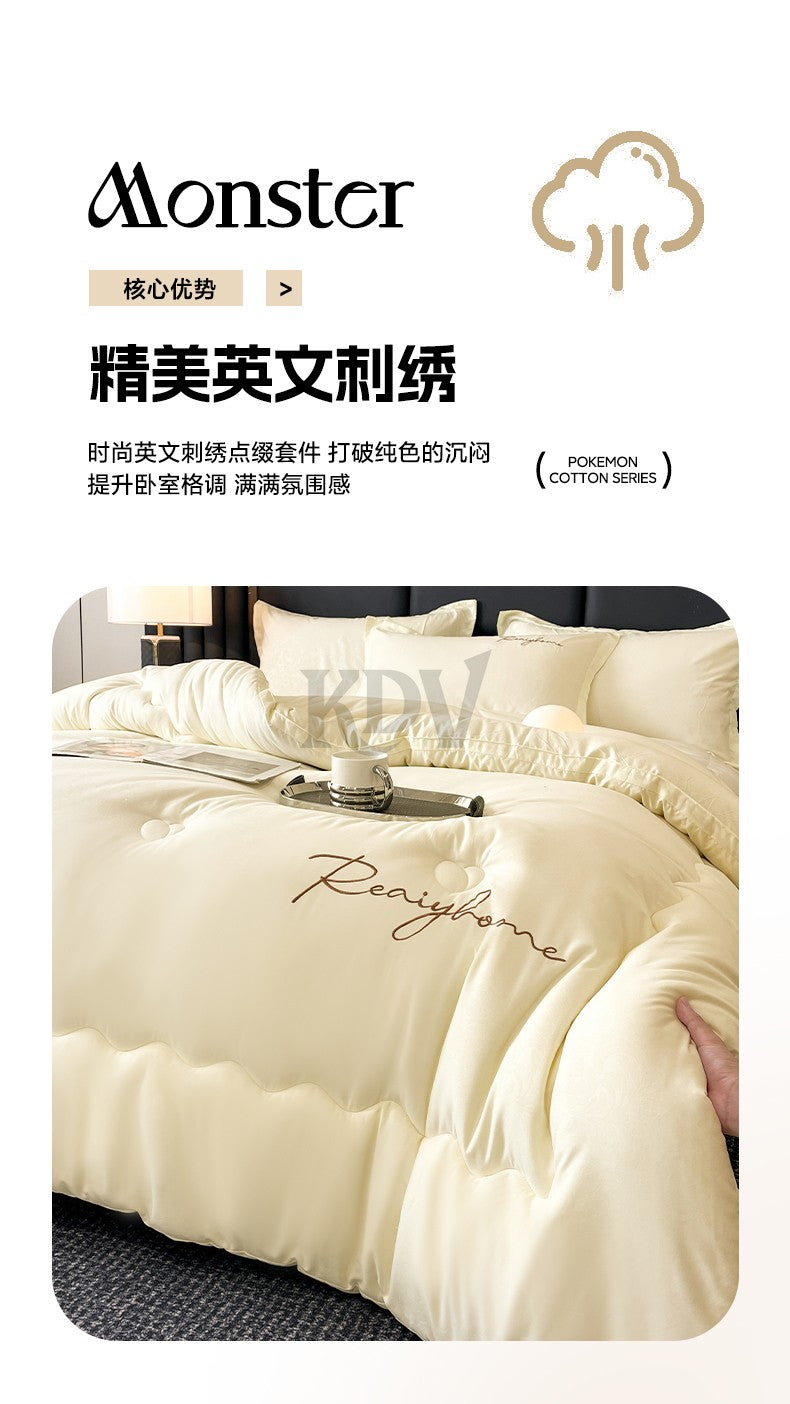 Edredom Acolchoado de Alta Qualidade para Outono/Inverno, Queen Size, Macio, Fofo, Enchimento de Edredom, Letra Bordada, Acolchoado Grosso e Quente para Cama