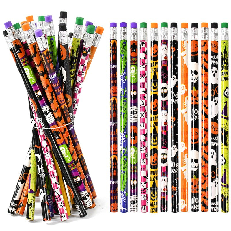 12/24Pcs Skull Goost HB Writing Pencils Stationery Gift for Halloween Party Favors Goodie Bag Fillers Trick or Treat Supplies