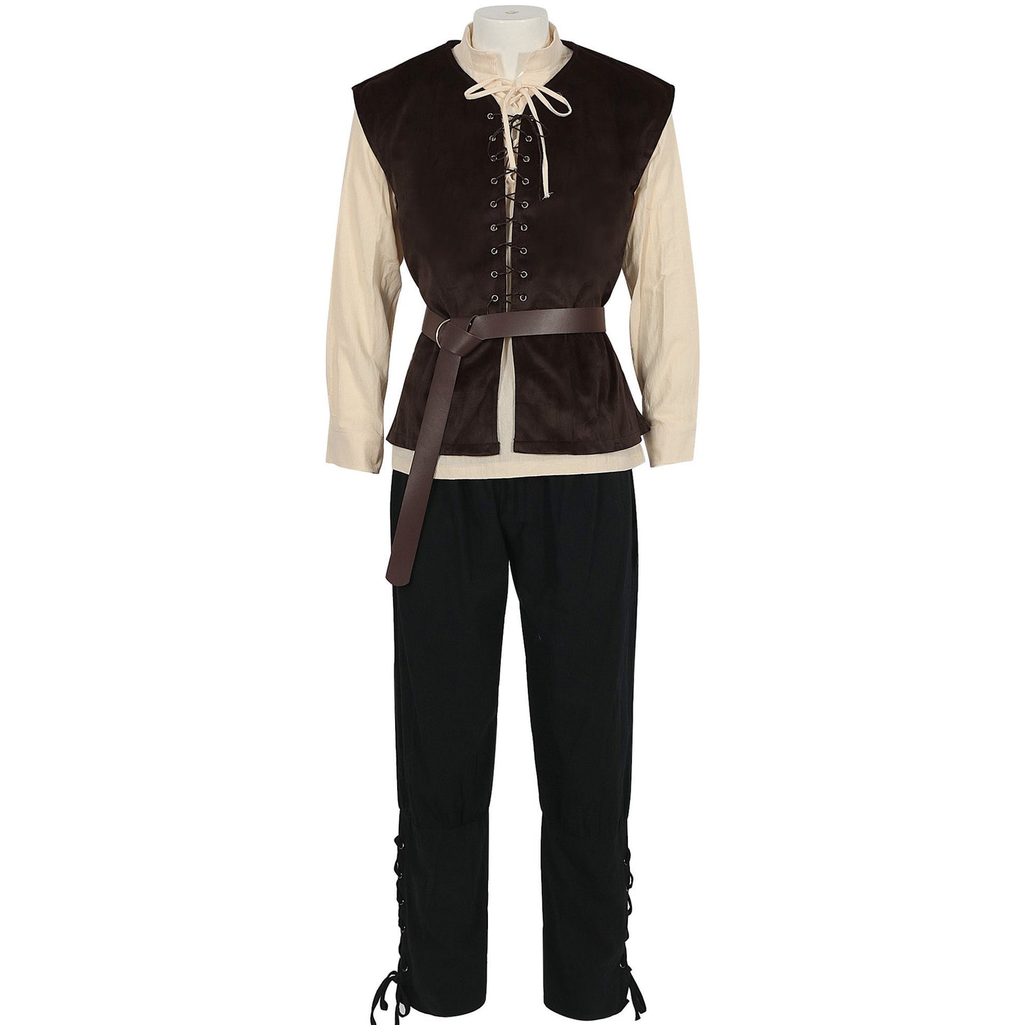 4 Pcs Men's Halloween Renaissance Costume Set Medieval Vest Shirt Ankle Banded Pants Viking Belt Armband Pouch