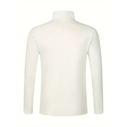 Men's Business Casual Polo Long Sleeve T-shirt spring and autumn Twill jacquard zipper polo shirt Comfortable and Breathable Top