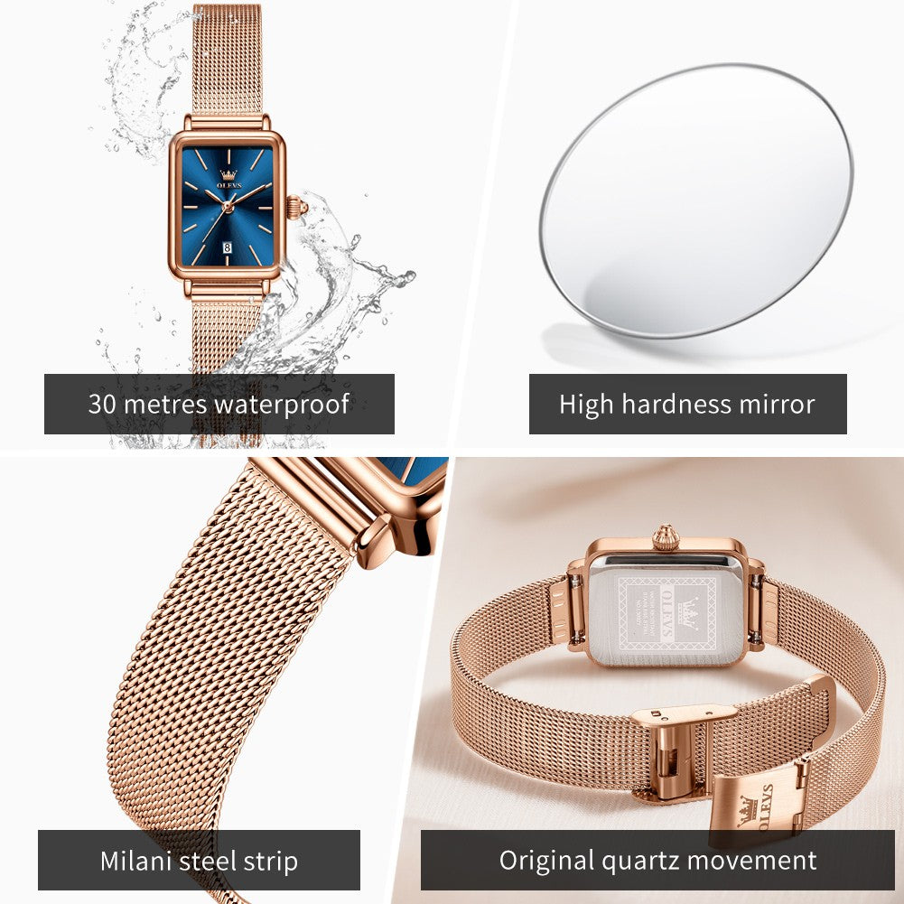 OLEVS Ultra Thin 8mm Women's Watches With Gift Box Fashion Elegant Rose Gold Mesh Steel Strap Luxury Quartz Watch for Woman 3692