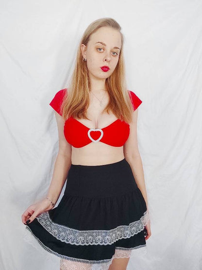 FICHOR Mall Goth Gothic Lace Ruffle Mini Skirts Womens Harajuku Fairy Grunge Pink Plaid Pleated Skirt Japanese Lolita Streetwear