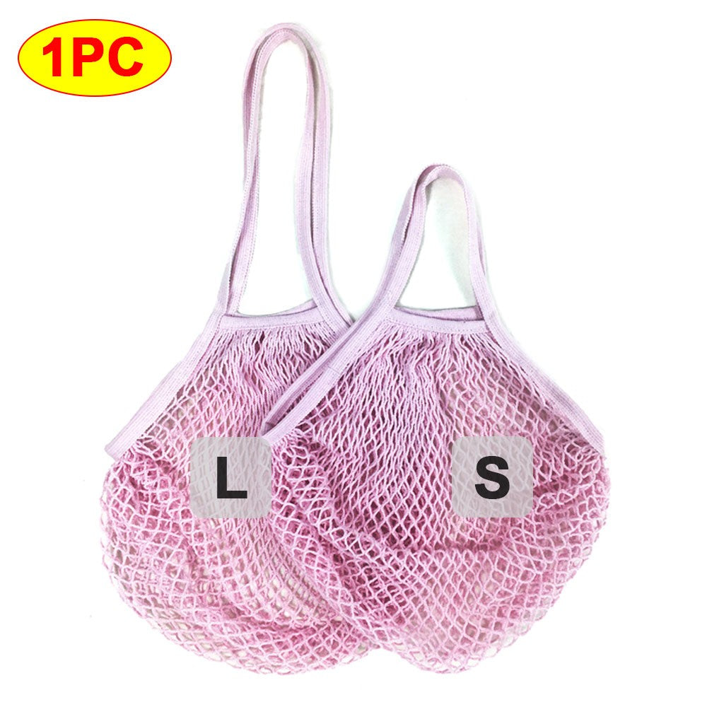 Silicone World 1PC Portable Reusable Grocery Mesh Bag Cotton Shopping Mesh Bags Handheld Shoulder Back Fruit Vegetable Net Bag