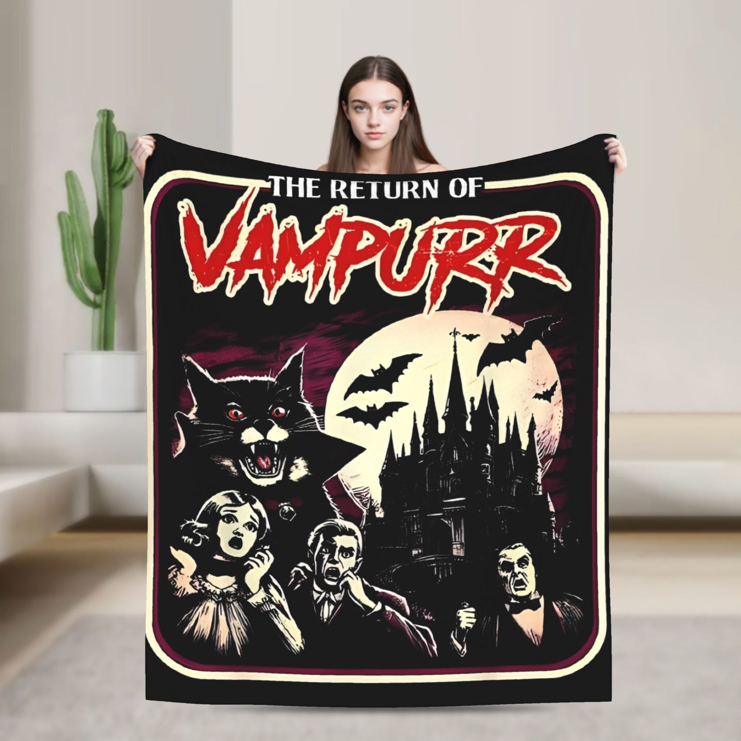 Funny Vampurr Vampire Cat Bites Again Flannel Blankets Halloween Awesome Throw Blanket for Quilt 200x150cm Soft