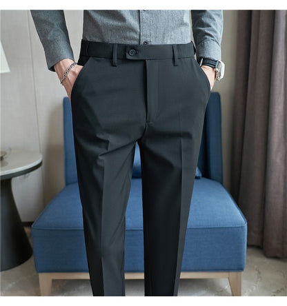 Men Suit Pant Autumn Elastic Waist Solid Slim Fit Dress Pants Business Casual Office Social Trouser Plus Size 40 38 Men Clothing