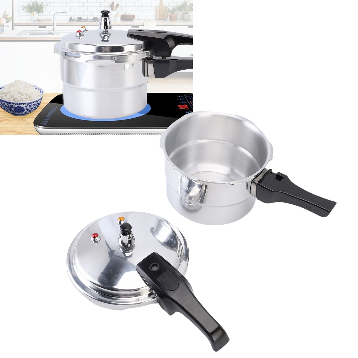 Pressure Cooker 3L Explosion Proof Aluminum Stovetop Fast Cooking Canning Cooker Pot with Steam Rack for Kitchen
