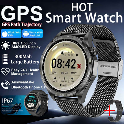 2026 Novo Smart Watch Masculino Relógio 6 AMOLED HD Tela Multi-Esporte Chamada Bluetooth GPS Trajetória Frequência Cardíaca Oxigênio no Sangue SmartWatches