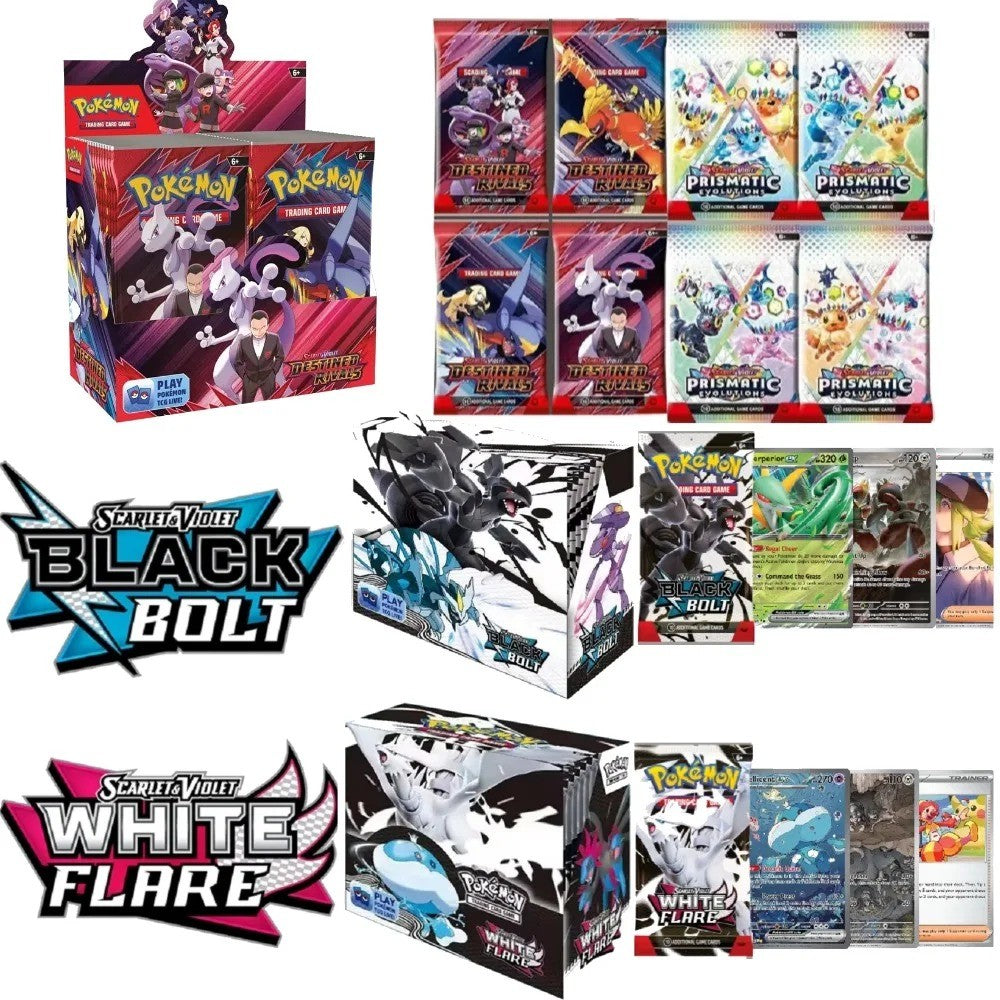 Novos jogos 4-36Pacote de Cartas Pokémon em Inglês Caixa de Booster Black Bolt White Flare Cartas de Batalha Pokémon Troca de Jogo Presente