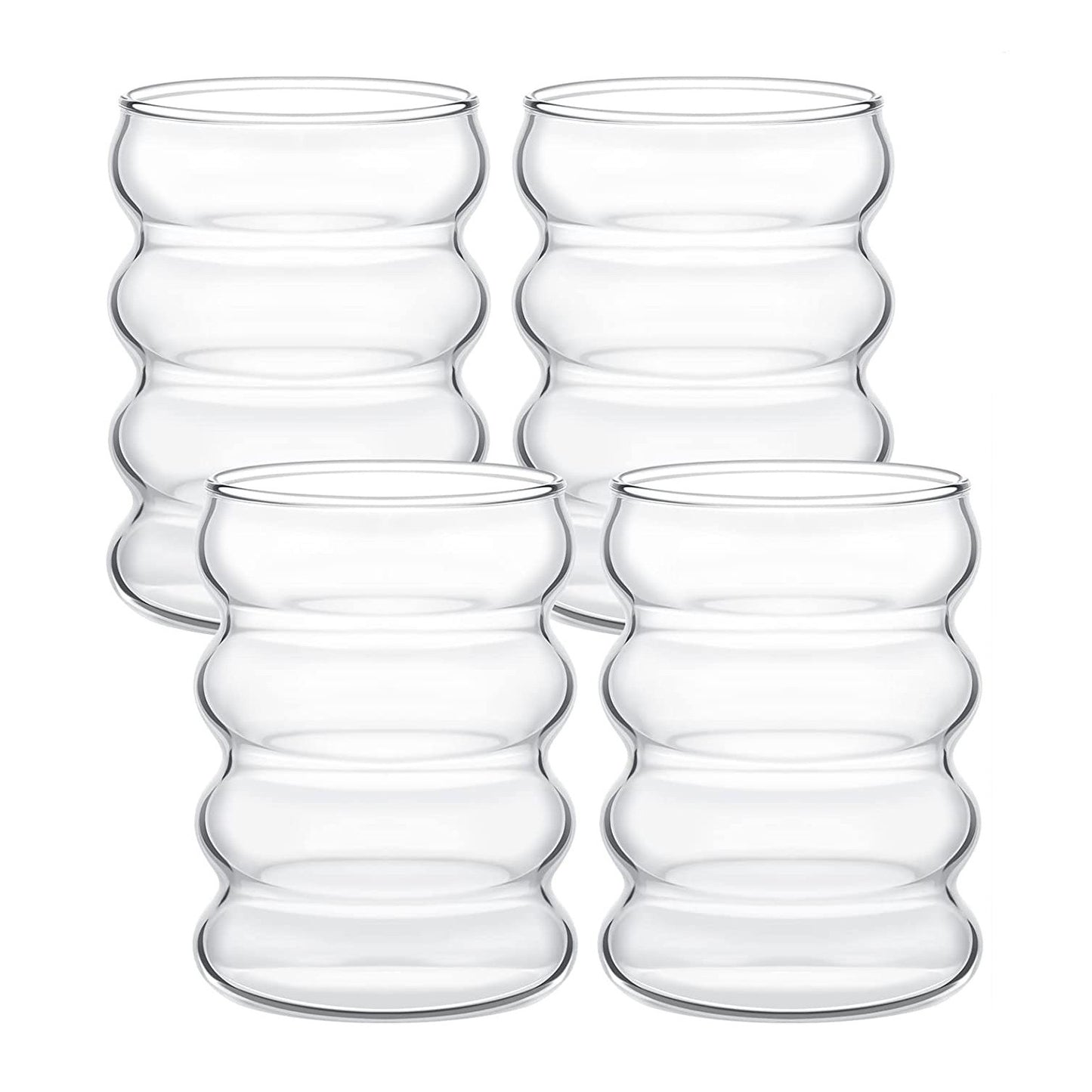 2/4 PEÇAS Copos de Vidro Ondulados para Bebidas com Canudos Copos de Vidro Vintage Ondulados para Vinho Champanhe Leite Café