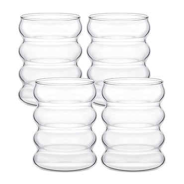 2/4 PEÇAS Copos de Vidro Ondulados para Bebidas com Canudos Copos de Vidro Vintage Ondulados para Vinho Champanhe Leite Café