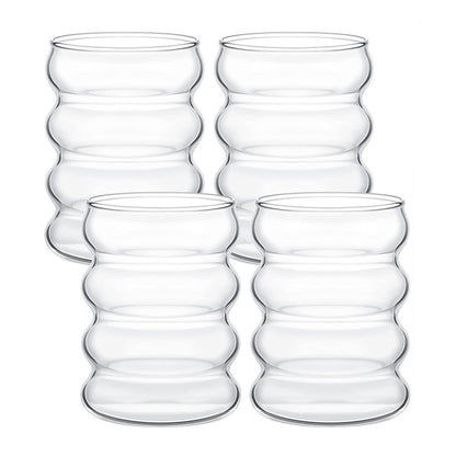 2/4 PEÇAS Copos de Vidro Ondulados para Bebidas com Canudos Copos de Vidro Vintage Ondulados para Vinho Champanhe Leite Café