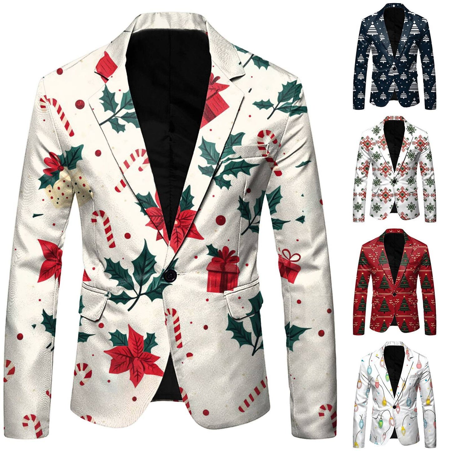 Christmas Mens Suit Jackets Fashion Fitness Casual Button New Year Party Dress Suits For Men Vintage Xmas Costume Casual Coats