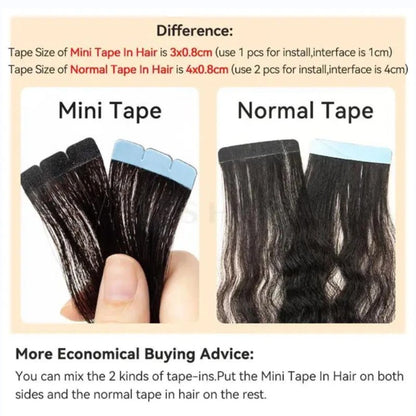 Mini Extensões de Cabelo Humano Natural com Fita Adesiva 3x0.8cm Fita Invisível 10un/pacote Para Cabelo LateralEnvio dos EUA