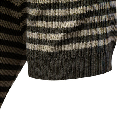 ?AIOPESON 2025 Men's Contrast Striped Polo Shirt - Lightweight V-Neck Knit Top with Breathable Textured Panels