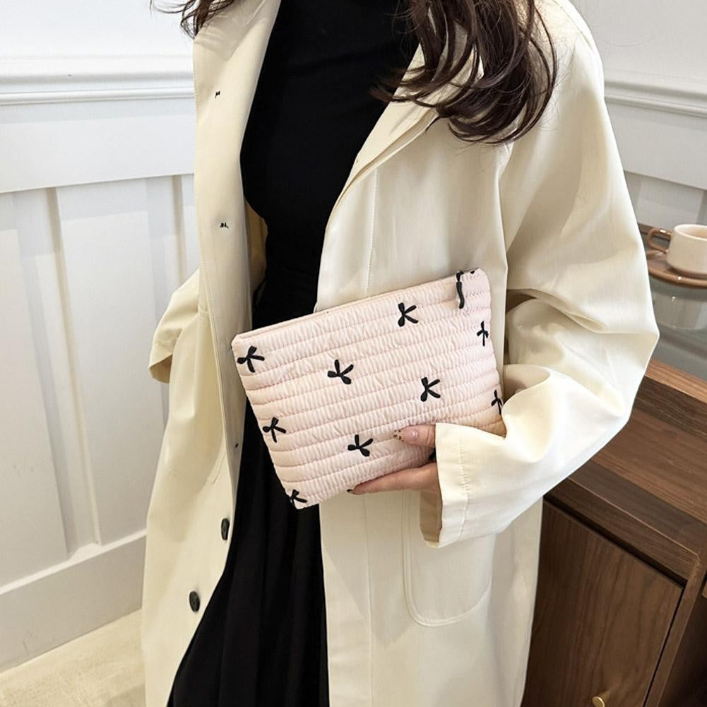 Ins Bow Embroidered Cosmetic Bag Portable Women's Bag Fashion Oxford Cloth Butterfly Print Cosmetic Bag Travel Wash Storage Bag