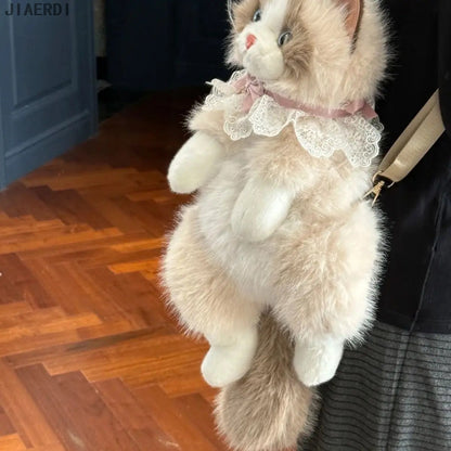 Mochila Nova e Fofa Realista de Ragdoll Feminina, Boneca de Pelúcia de Gato, Mochila Pequena de Lolita, Desenho Animado, Personalidade, Mochilas Chiques para Mulheres