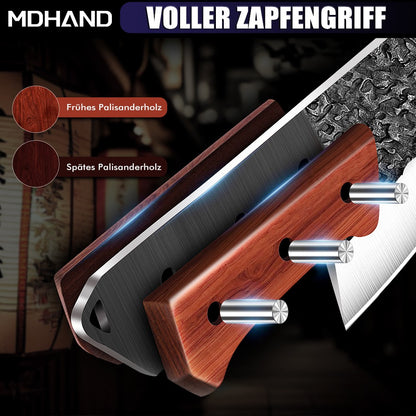 ZENG 4pcs Forged Kitchen Knives Meat Vegetable Hammered Style Chopper Red Sandalwood Handle Stainless Steel Bone Cutting Knife