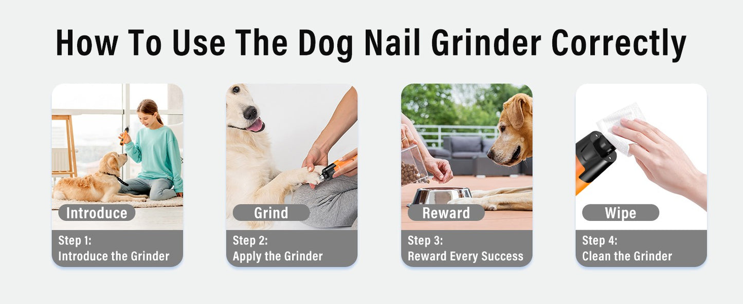 Novo moedor de unhas para cães de 6 velocidades - 50% mais potente, cortador de unhas para cães com 2 luzes LED, silencioso, 7h de tempo de execução para cães grandes, médios e pequenos