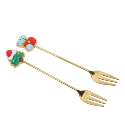 Christmas Gift  Deco Tableware Cutlery Set Elk Christmas Tree Decoration Dessert Spoon Fruit Fork Coffee Spoon Cutlery Gift