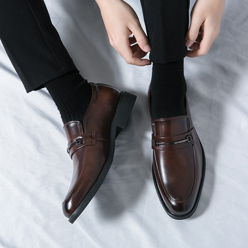 Men's Formal Leather Shoes Classic Style Slip On Loafers Round Toe Breathable Non-Slip Business Dress Wedding Office Casual Shos
