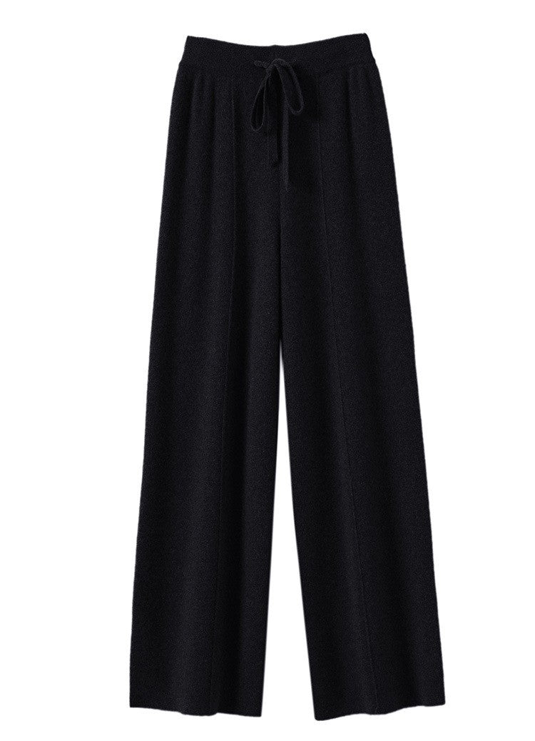 Women's High Waist Knit Wide Leg Pants Thermal Fleece Lined Drawstring Trousers in Earth Tones, Fall Winter Comfort Lounge Wear?