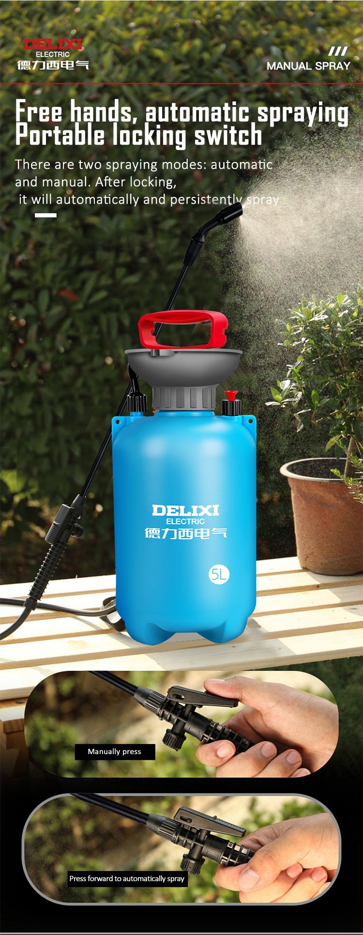 DELIXI ELECTRIC 3/5/8L Garden Sprayer Hand Pump Pressure Sprayer,Multi-Purpose Hand Pressure Garden Sprayer,for Lawn Garden