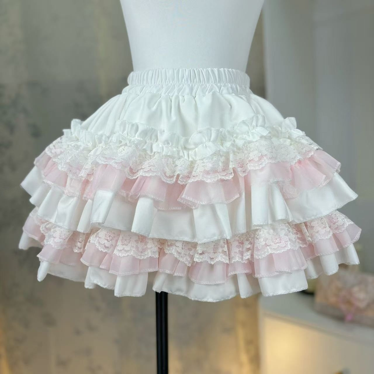 Sweet Kawaii Lolita Style Princess Vintage Cake Skirt Women Cute Lace Ruffles Party Mini Skirts Harajuku Y2k Faldas Mujer
