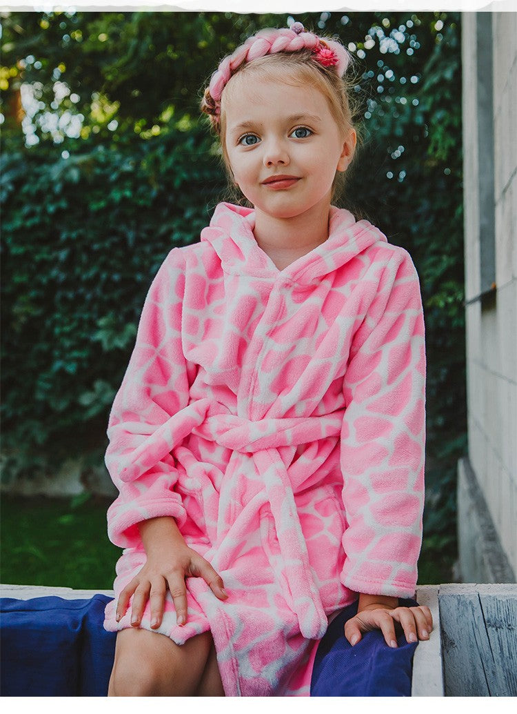 Boy and Girls Flannel Pajamas Robe Autumn and Winter Children Sleepwear Soft Hooded Kids Homewear 2-8 Years