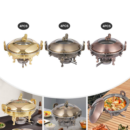 4PCS Chafing Dishes, Classical Round Chafing Buffet Set, Stainless Steel Chafers and Buffet Warmers Sets for Gatherings, Events