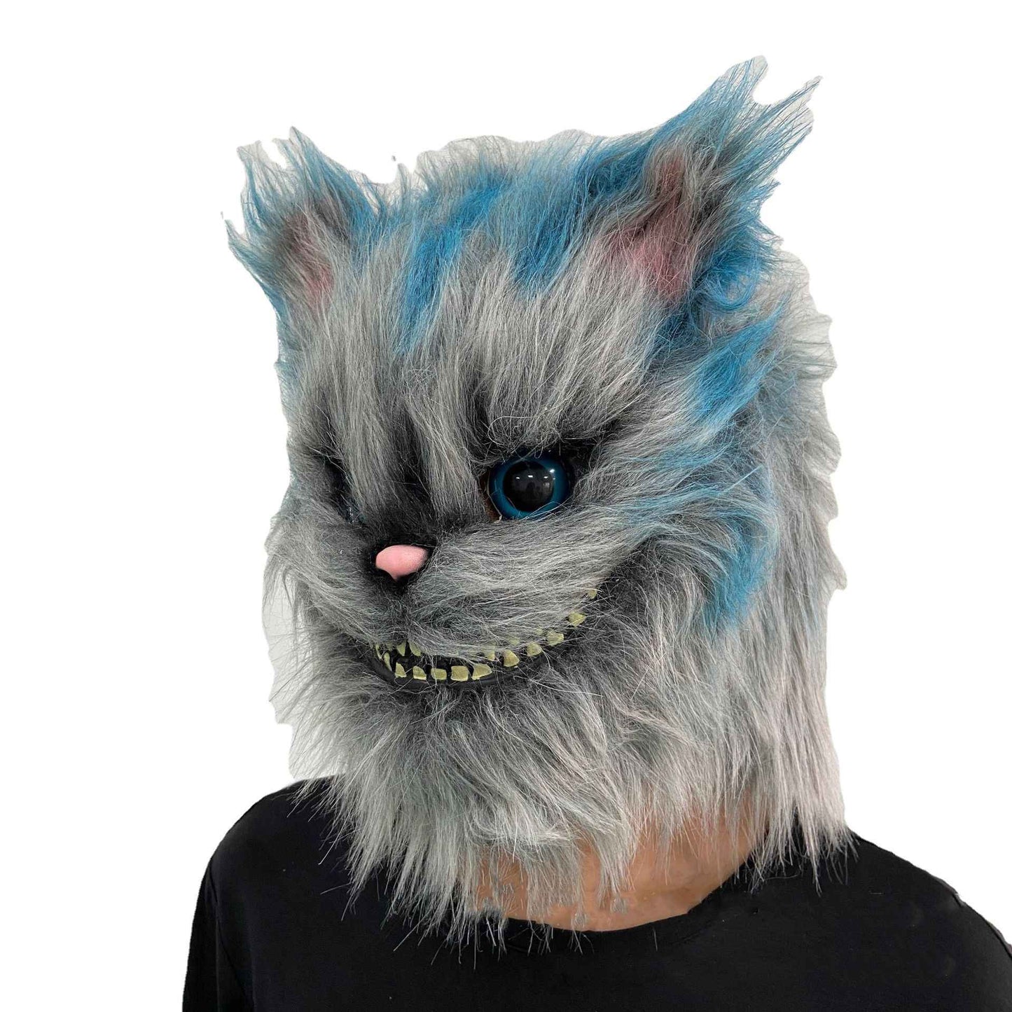 Latex with Fur Black Cat Cosplay Mask Scary Helmet Animal Funny Costume Hood Hair Mask Headwear Adult Halloween Party Props
