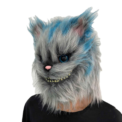Latex with Fur Black Cat Cosplay Mask Scary Helmet Animal Funny Costume Hood Hair Mask Headwear Adult Halloween Party Props