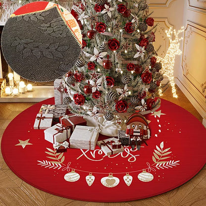 Christmas Tree Skirt Living Room Decor Round Rug Red Christmas Tree Foot Cover Carpet Festive Home Decor Sofa Table Floor Mat