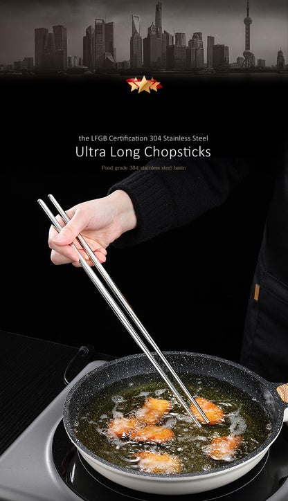 Hashis Ultra Longos de 36cm para Fritura Profunda Certificação LFGB Aço Inoxidável 304 Isolamento Térmico Hashis para Hotpot para Cozinha