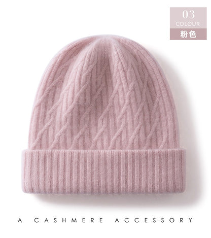Autumn Winter 100% Cashmere Hat Double Layer Thickened Reversible Cold-Proof Unisex Knitted Wool Hat Versatile Ear Protection
